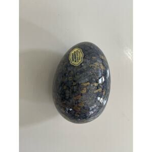 2 Vintage Genuine Gray & Emerald Green Alabaster Eggs Hand Carved Made In Italy